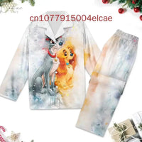 2024 New Disney Lady and the Tramp Pajama3D Printed Casual Men's and Women's Long Sleeve Shirt Pajama Set